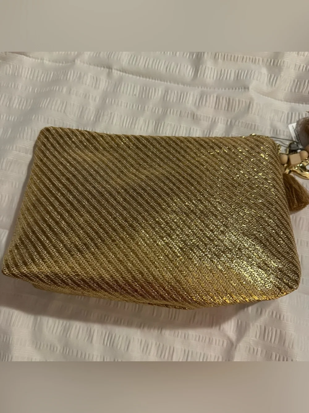 Vince Camuto Gold Metallic Makeup Pouch Clutch Bag NWT Starfish Tassel